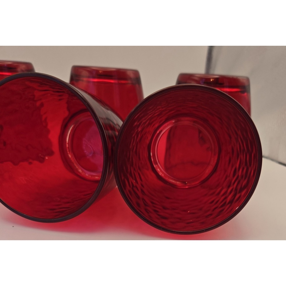 Ruby Red Tumblers Set Of 6 Waved Rib Pattern Unmarked - Picture 5 of 12